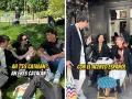 Dos escenas: jóvenes en un parque y en una terraza. Se pregunta cómo son los franceses, con acento español.