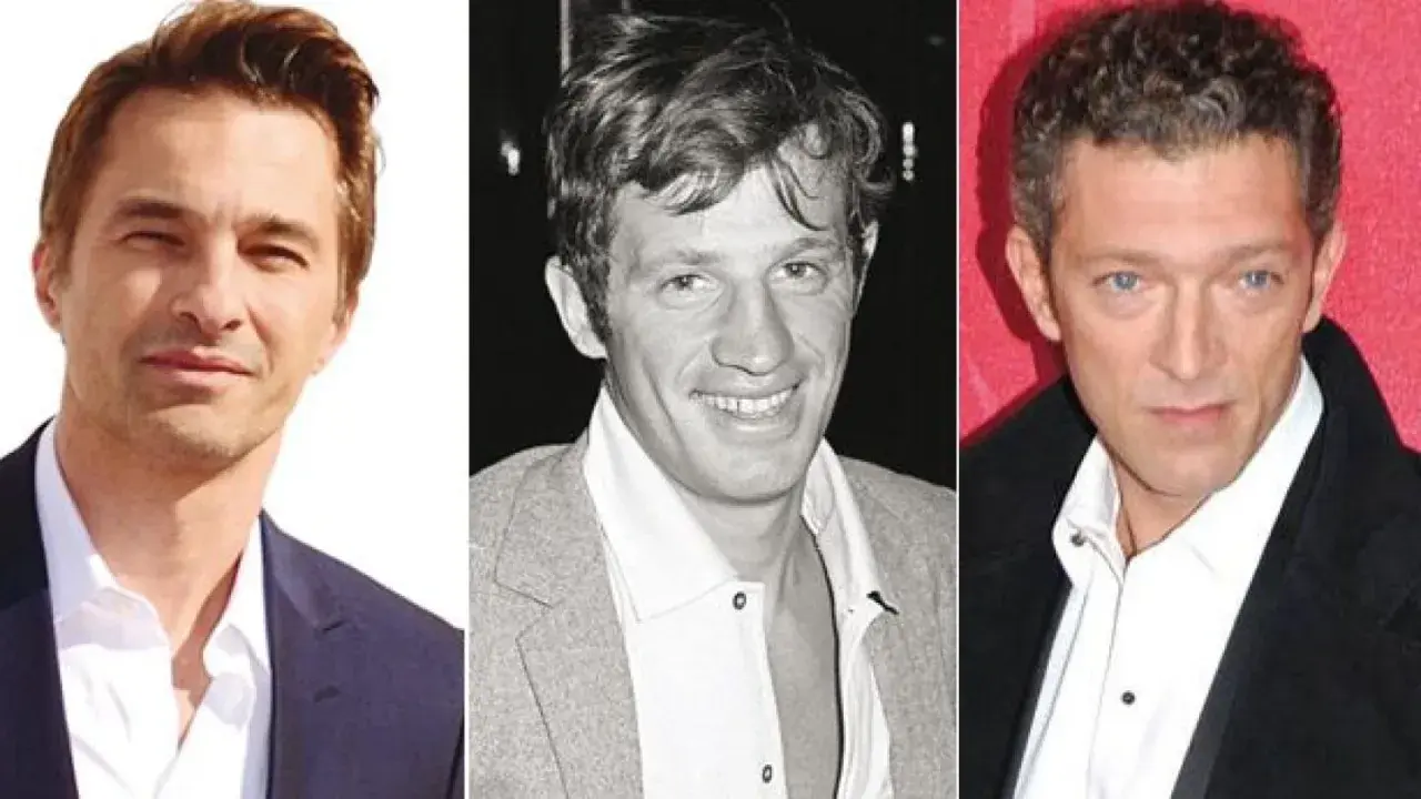 Tres actores franceses icónicos: Jean-Paul Belmondo, Vincent Cassel y un tercer actor.