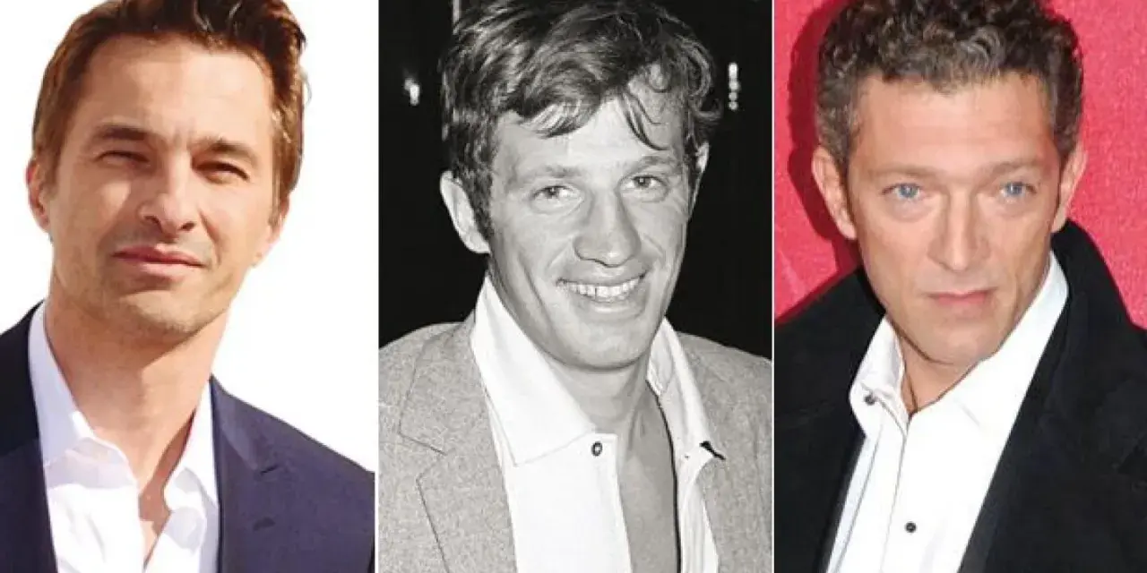 Tres actores franceses icónicos: Jean-Paul Belmondo, Vincent Cassel y un tercer actor.