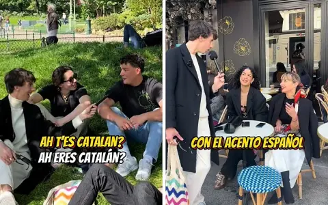 Dos escenas: jóvenes en un parque y en una terraza. Se pregunta cómo son los franceses, con acento español.