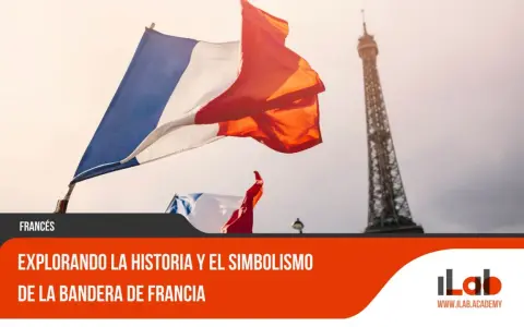 Banderas de Francia ondeando con la Torre Eiffel al fondo. El color de Francia, azul, blanco y rojo, simboliza libertad, igualdad y fraternidad.