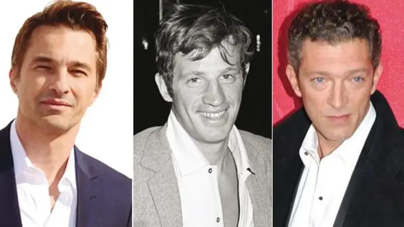 Tres actores franceses icónicos: Jean-Paul Belmondo, Vincent Cassel y un tercer actor.
