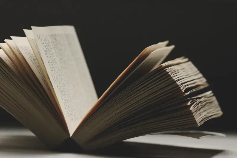 Un libro abierto revela páginas llenas de texto, evocando la sabiduría y las **frases en francés de la vida** que inspiran.